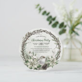 Winter Wreath Poinsettia & Bird Weihnachten Einladung (Stehend Vorderseite)