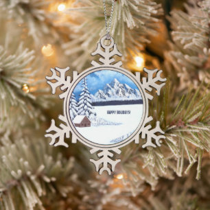 Winter-Wunder Szene Schneeflocken Zinn-Ornament