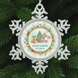 Winter-Wunder-Wald-Freunde Personalisiert Schneeflocken Zinn-Ornament