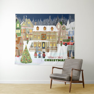 Winter-Wunderhäuser Weihnachtsstadt Caroling Wandteppich