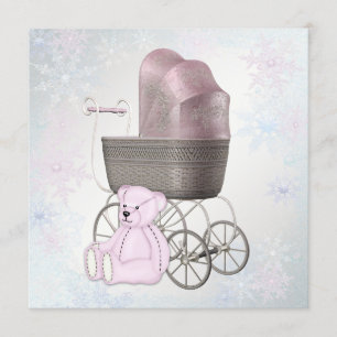 Winter-Wunderland-Baby-Party für Mädchen mit rosa  Einladung