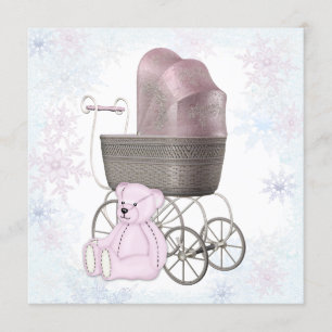Winter-Wunderland-Baby-Party für Mädchen mit rosa  Einladung