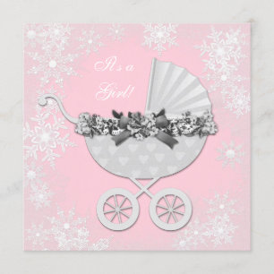 Winter-Wunderland-Baby-Party für Mädchen mit rosa  Einladung