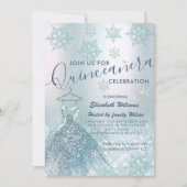 Winter Wunderland blaues Kleid glitterombre Einladung (Vorderseite)