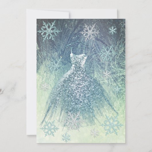 Winter Wunderland blaues Kleid glitterombre Einladung (Rückseite)