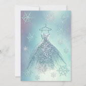 Winter Wunderland blaues Kleid glittery Quinceañer Einladung (Rückseite)