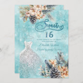 Winter Wunderland Blumen Adorable Kleid süß 16 Einladung (Vorne/Hinten)