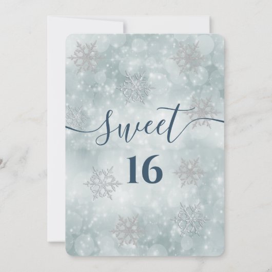 Winter Wunderland dusty blue bokeh sweet 16 invita Einladung (Rückseite)