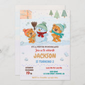 Winter Wunderland Einladung Teddy Bären Geburtstag (Vorne/Hinten)