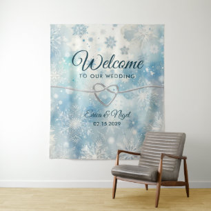 Winter-Wunderland-Hochzeits-Willkommenshintergrund Wandteppich