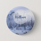 Winter Wunderland Nebel Fichtenwald Schneemonogram Button (Vorderseite)