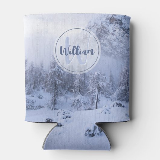 Winter Wunderland Nebel Fichtenwald Schneemonogram Dosenkühler (Rückseite)