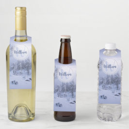 Winter Wunderland Nebel Fichtenwald Schneemonogram Flaschenanhänger