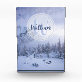 Winter Wunderland Nebel Fichtenwald Schneemonogram Fotoblock (Vorderseite)