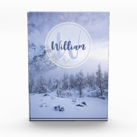 Winter Wunderland Nebel Fichtenwald Schneemonogram Fotoblock (Vorderseite)