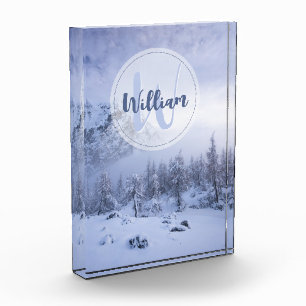Winter Wunderland Nebel Fichtenwald Schneemonogram Fotoblock