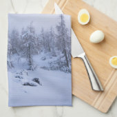 Winter Wunderland Nebel Fichtenwald Schneemonogram Geschirrtuch (Viertel Falte)