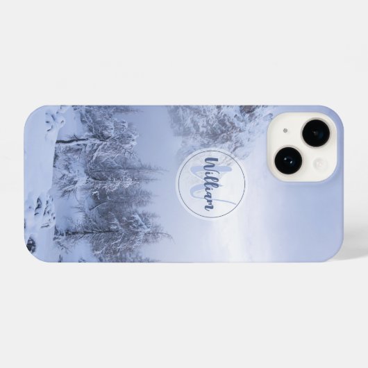 Winter Wunderland Nebel Fichtenwald Schneemonogram iPhone Hülle (Rückseite (Horizontal))