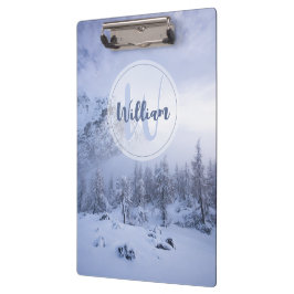 Winter Wunderland Nebel Fichtenwald Schneemonogram Klemmbrett