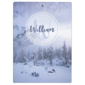 Winter Wunderland Nebel Fichtenwald Schneemonogram Klemmbrett (Rückseite)