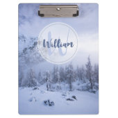 Winter Wunderland Nebel Fichtenwald Schneemonogram Klemmbrett (Vorderseite)