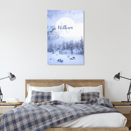 Winter Wunderland Nebel Fichtenwald Schneemonogram Leinwanddruck (Insitu (Schlafzimmer))