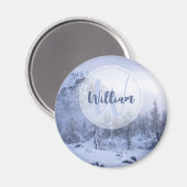 Winter Wunderland Nebel Fichtenwald Schneemonogram Magnet (Vorderseite/Rückseite)