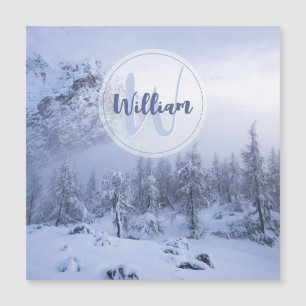 Winter Wunderland Nebel Fichtenwald Schneemonogram Magnetkarte