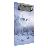 Winter Wunderland Nebel Fichtenwald Schneemonogram Mini Klemmbrett (Schrägansicht)