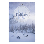 Winter Wunderland Nebel Fichtenwald Schneemonogram Mini Klemmbrett (Rückseite)