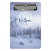 Winter Wunderland Nebel Fichtenwald Schneemonogram Mini Klemmbrett (Vorderseite)