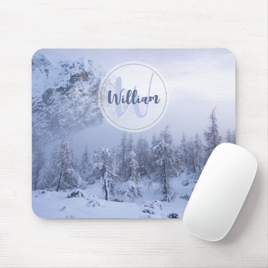 Winter Wunderland Nebel Fichtenwald Schneemonogram Mousepad (Mit Mouse)