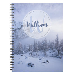Winter Wunderland Nebel Fichtenwald Schneemonogram Notizblock