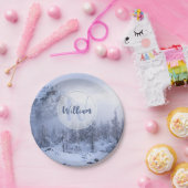 Winter Wunderland Nebel Fichtenwald Schneemonogram Pappteller (Party)