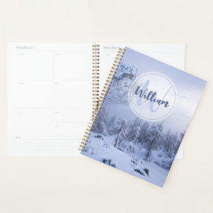 Winter Wunderland Nebel Fichtenwald Schneemonogram Planer