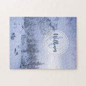 Winter Wunderland Nebel Fichtenwald Schneemonogram Puzzle (Horizontal)