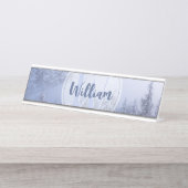 Winter Wunderland Nebel Fichtenwald Schneemonogram Schreibtischnamensplakette (Vorderseite )