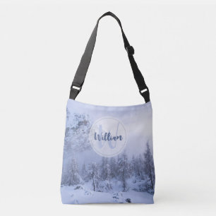 Winter Wunderland Nebel Fichtenwald Schneemonogram Tragetaschen Mit Langen Trägern