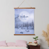 Winter Wunderland Nebel Fichtenwald Schneemonogram Wandteppich Mit Holzrahmen (Schlafzimmer)