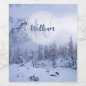 Winter Wunderland Nebel Fichtenwald Schneemonogram Weinetikett (Einzelnes Label)