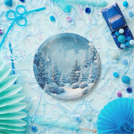 Winter Wunderland Pine Trees Schneeflocken Pappteller (Party)