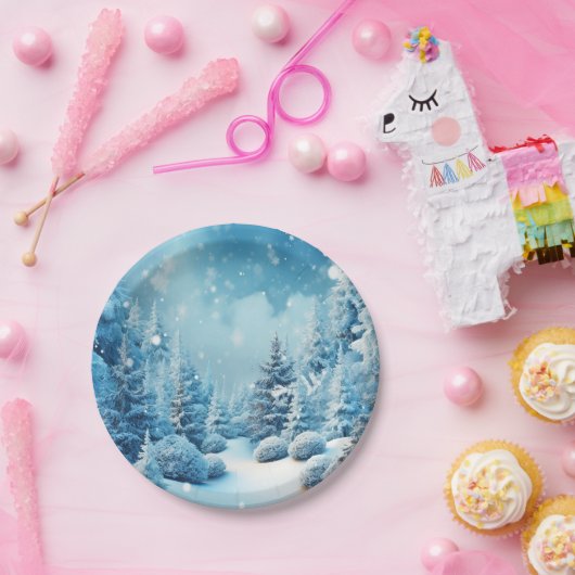 Winter Wunderland Pine Trees Schneeflocken Pappteller (Party)
