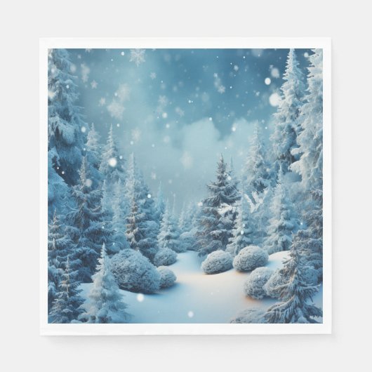 Winter Wunderland Pine Trees Schneeflocken Serviette (Vorderseite)
