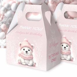 Winter Wunderland Pink Polar Bär 1. Geburtstag Geschenkschachtel