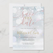 Winter Wunderland Rosa und Gold Save The Date (Vorderseite)