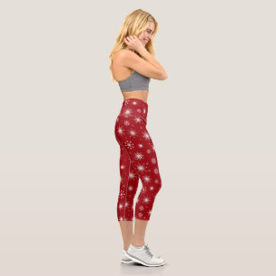 Winter-Wunderland-Rote-Leggings mit Schneeflocken Capri Leggings