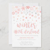 Winter Wunderland Schneeflocken Mädchen 1. Geburts Einladung (Vorderseite)
