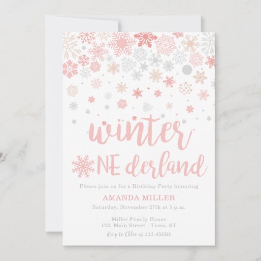 Winter Wunderland Schneeflocken Mädchen 1. Geburts Einladung (Vorderseite)