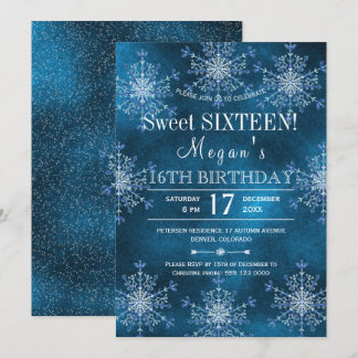 Winter Wunderland Schneeflocken Süß 16 Geburtstag Einladung