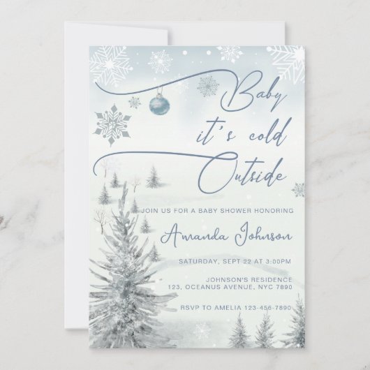 Winter Wunderland seine kalte Outdoor Boy Baby Dus Einladung (Vorderseite)